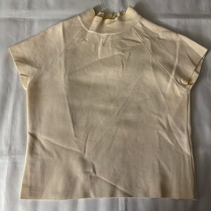 Zara Short Sleeve Cream Mock Neck Zippered Back Polyamide Shirt